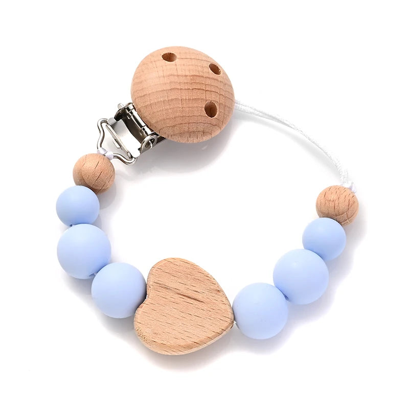 Baby Pacifier Chain Clips Wood Pentagram Teether Silicone Round Beads Teething Chain For Baby Care Soother Chew Toys Shower Gift