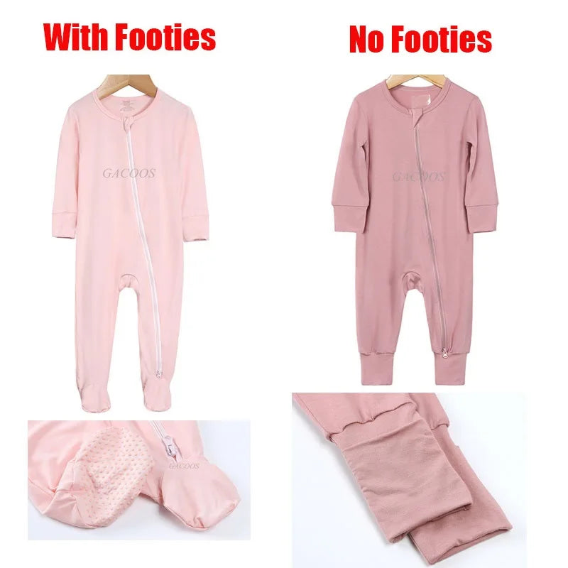 Bamboo Fiber Baby Zipper Foot Romper Baby Boy Girl Clothes Newborn Onesie Baby Jumpsuit Solid Long-Sleeve Baby Pajamas 0-24Month