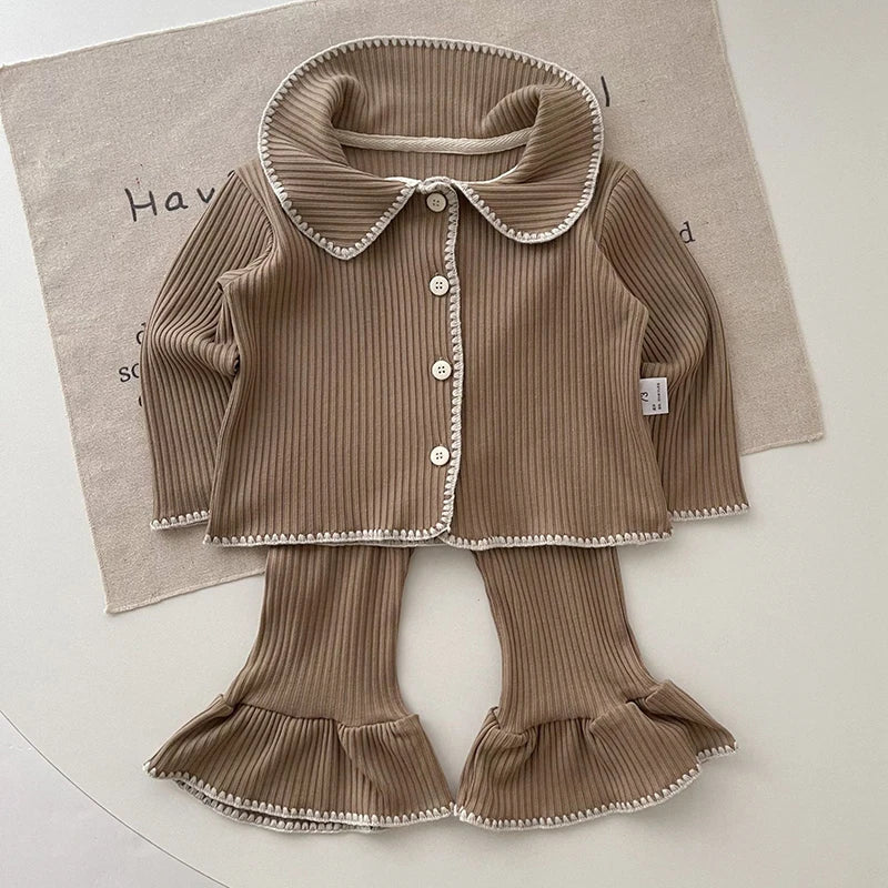 Kids Boys Girls Pajamas Set Children Sleepwear Pajamas Flared Pants Sets Long Sleeve Cotton Baby Clothes Spring Autumn Clothing