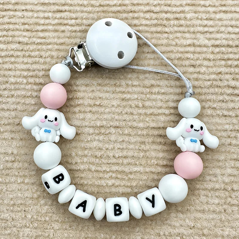 Customized Personalized Name English Letters Silicone Soothing Pacifier Chain Clips Holder Teether Pendants Teething Baby Gifts