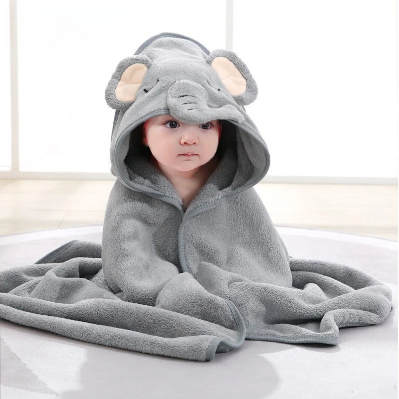 Toddler Bathrobe with Hood Boy Girl Infant Bath Towel Blankets Swaddle Cartoon Coral Fleece Towel Blanket Newborn Kids Bedding
