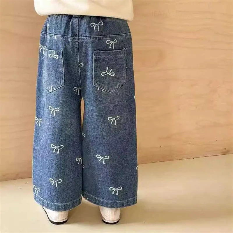 Contrast Bow Wide Leg Jeans