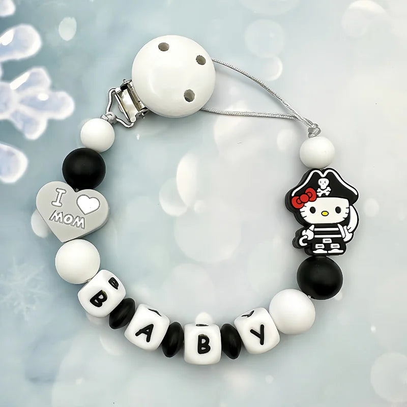 Customized Personalized Name English Letters Silicone Soothing Pacifier Chain Clips Holder Teether Pendants Teething Baby Gifts