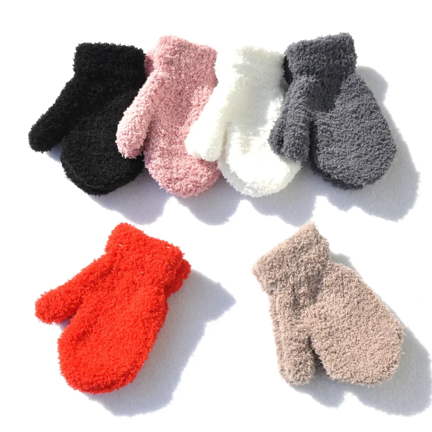Kids Winter Warm Knitted Mittens 1-4years Khaki White Gray Baby Girls Baby Boys Velvet Thick Gloves Dropshipping KF197