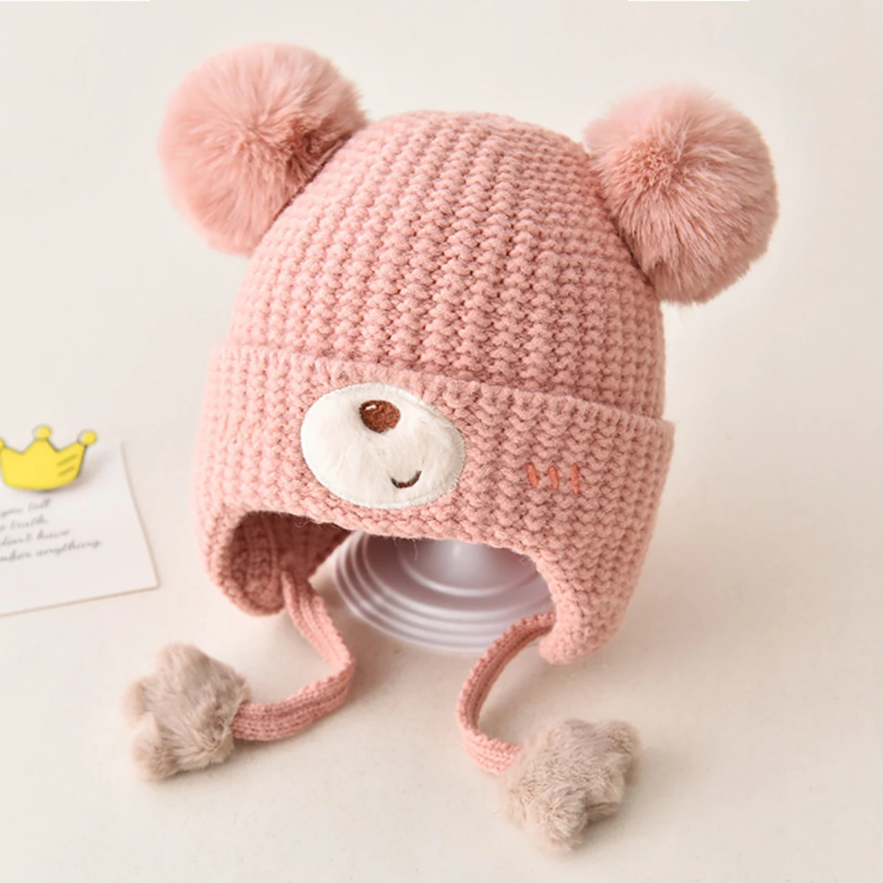 Winter Baby Earflap Hat Warm Thick Knitted Ear Protection Cap for Kids Boy Girl Cute Pompom Cotton Lining Beanie Caps