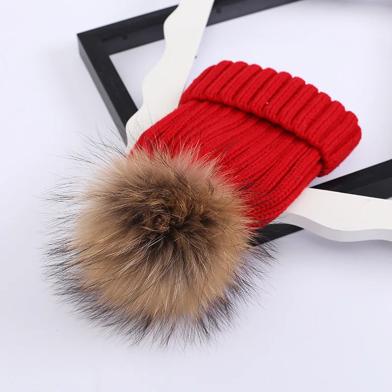 Head Cap Hugger Toque Stocking Watch Autumn Winter Hat Baby Children Thickened Warm Knitted pom-pom parent-child 8M120