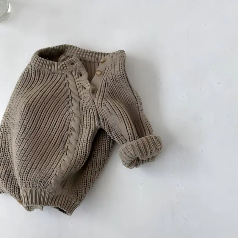 Neutral Baby Knit Romper Side Button Onesie Jumper Cable Knitting Infants Winter Clothes