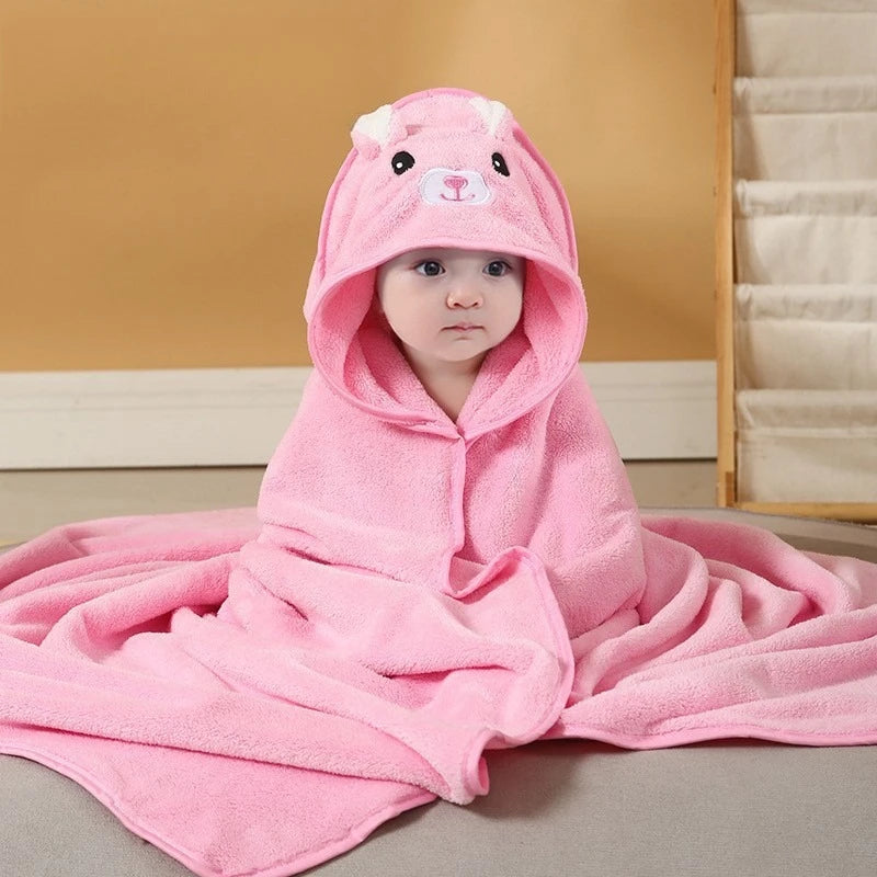 Toddler Bathrobe with Hood Boy Girl Infant Bath Towel Blankets Swaddle Cartoon Coral Fleece Towel Blanket Newborn Kids Bedding