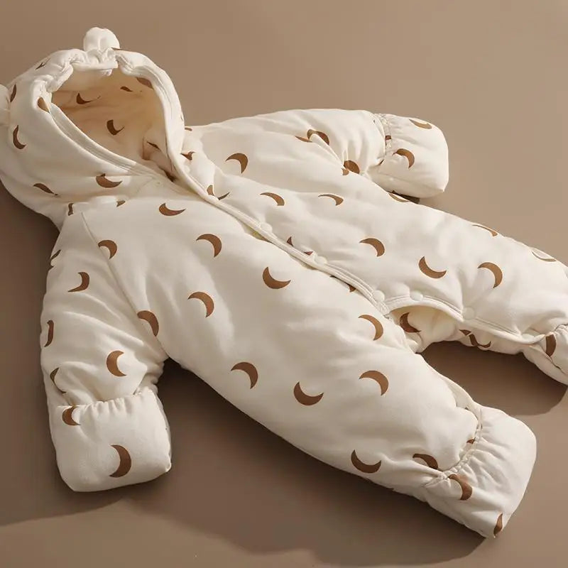 Baby Rompers Winter Outfits Thickened Cotton Jumpsuit with Foot Cover for Newborns Warm Fleece Lined Snowsuit for -5°C To 10°C