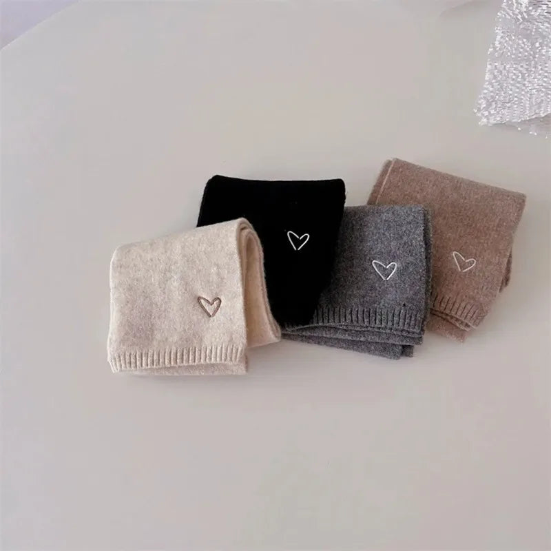 Solid Color Kids Knitted Hat Scarf Love Heart Embroidery Autumn Winter Warm Baby Beanie Outdoor Anti-cold Boys Girls Cap Scarves