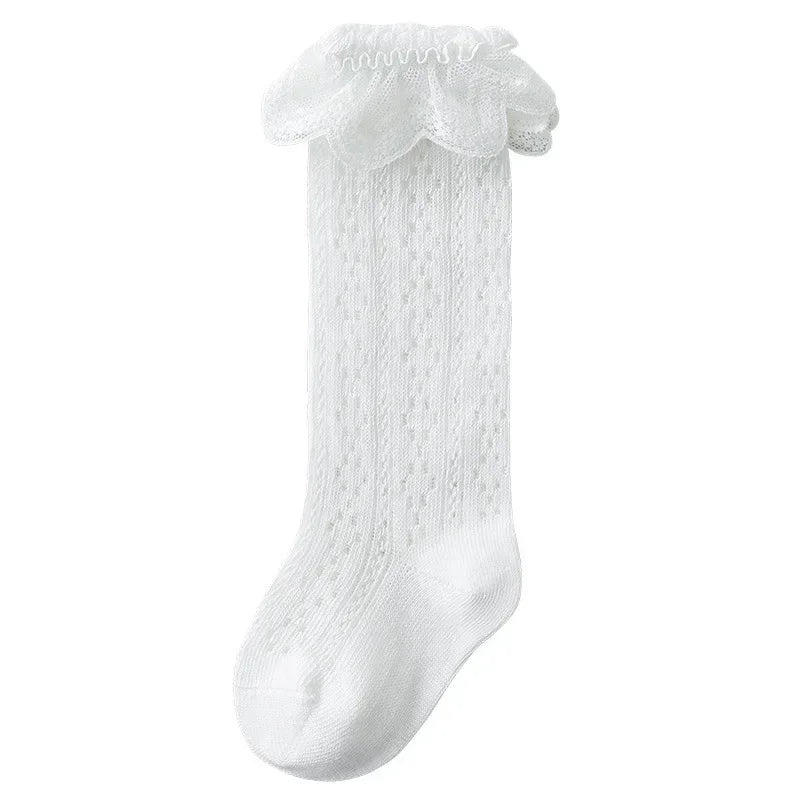 Baby Lace Princess Knee High Socks Kids Girls Boys Long Sock Cotton Mesh Breathable Children Hollow Out Socken for 0-3 Years Old