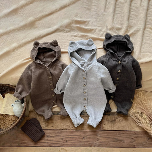 4621 Baby Clothes 2024 Autumn Knitted Cartoon Boy's Jumpsuit Cute Rabbit Ear Girl's Climbing Clothes