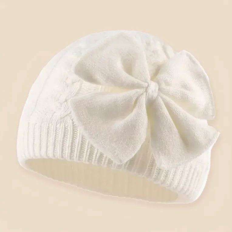 0-2Y Baby Knit Hat with Large Bow Soft Stretchy Winter Hat for Girls & Boys Lightweight Warm Beanie for Christmas, Thanksgiving