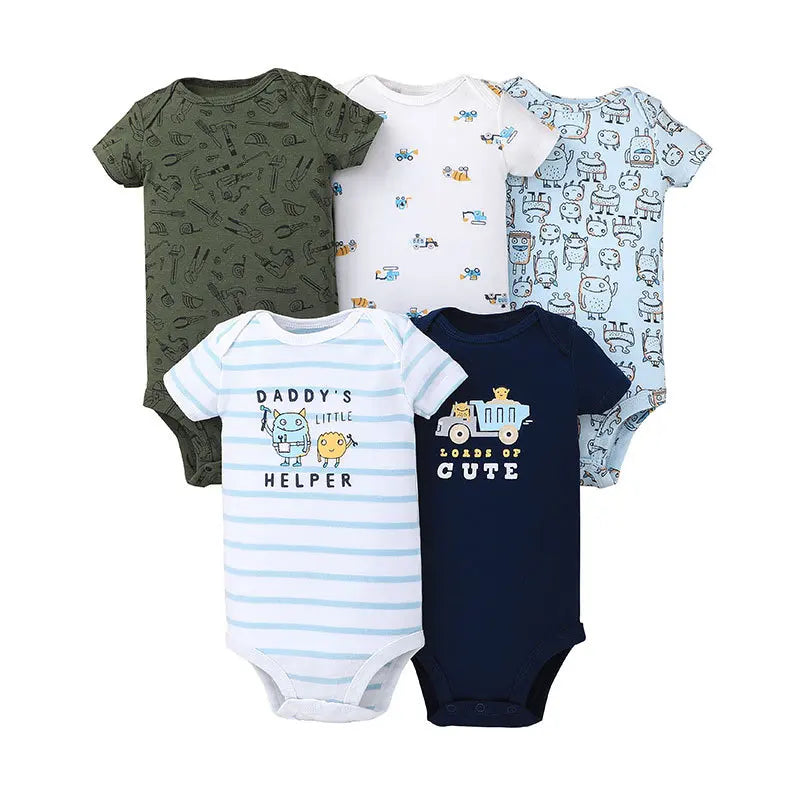 New Cartoon Baby Boys Girls Bodysuit 3-5PCS Short Sleeve 100% Cotton Baby Clothes 0-24Months Newborn Body Bebe Jumpsuit Clothing