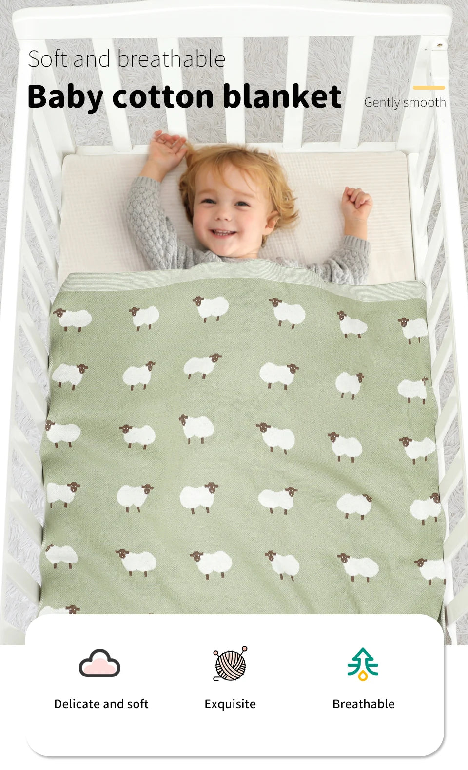 Knitted Cotton Baby Swaddle Blanket 90x70cm