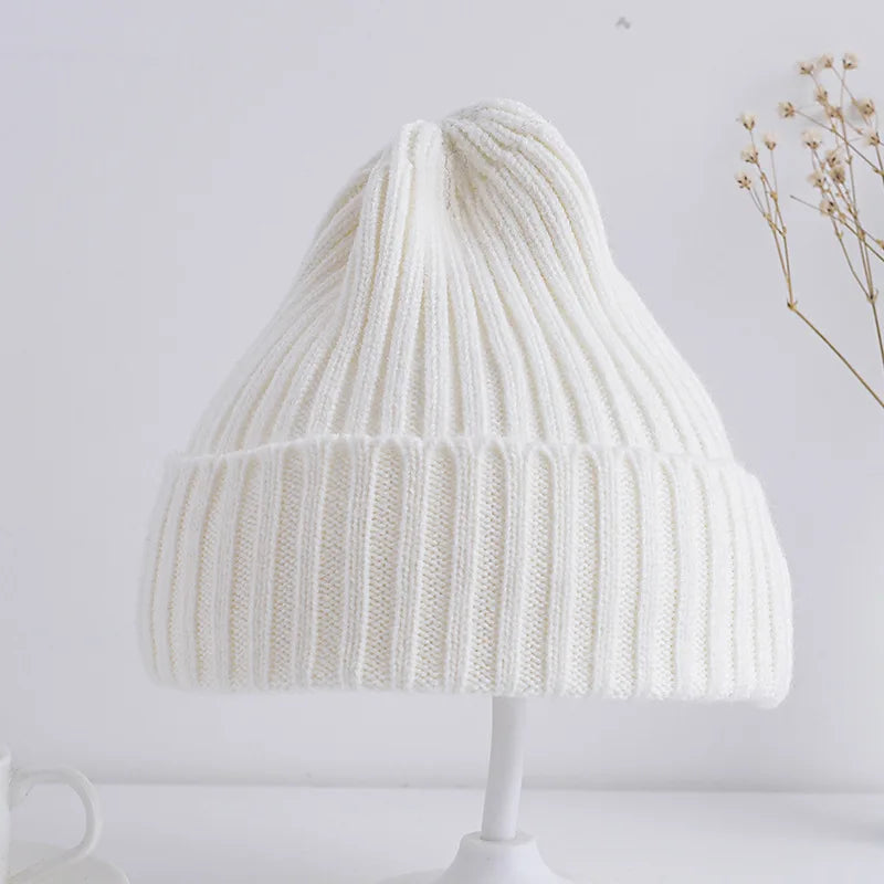 Winter Knitted Baby Hat Solid Color Woolen Beanie Cap for Infant Korean Solid Color Warm Kids Girls Boys Crochet Hats
