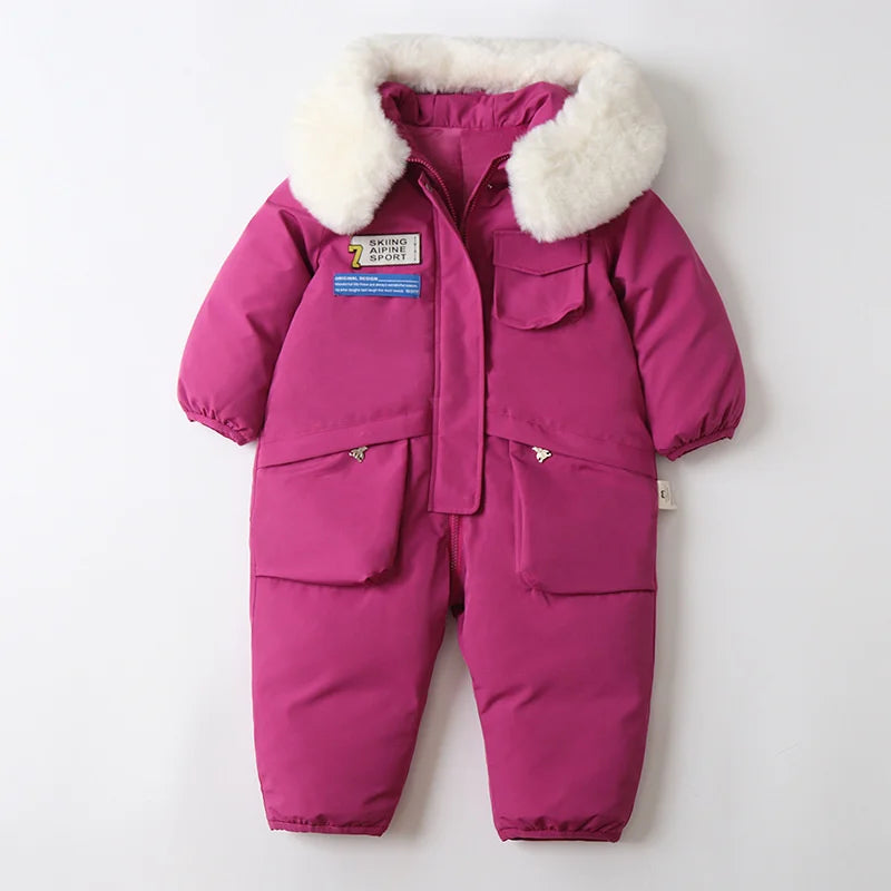 Kids Padded Cotton Bodysuit Clothes 2023 New Winter Baby Thick Plus Velvet Warm Rompers Girls Boys Ski Suit Overalls 1-5 Years