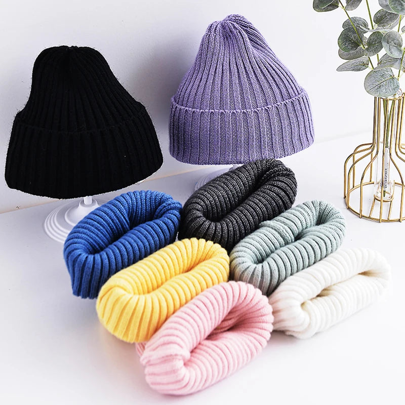 Winter Knitted Baby Hat Solid Color Woolen Beanie Cap for Infant Korean Solid Color Warm Kids Girls Boys Crochet Hats