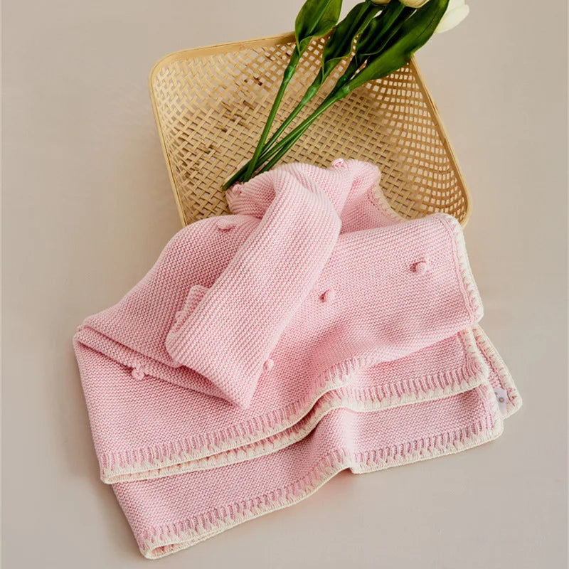 Knitted Baby Blankets Newborn Solid Color New Born Bedding Cover Cotton Baby Item Swaddle Wrap