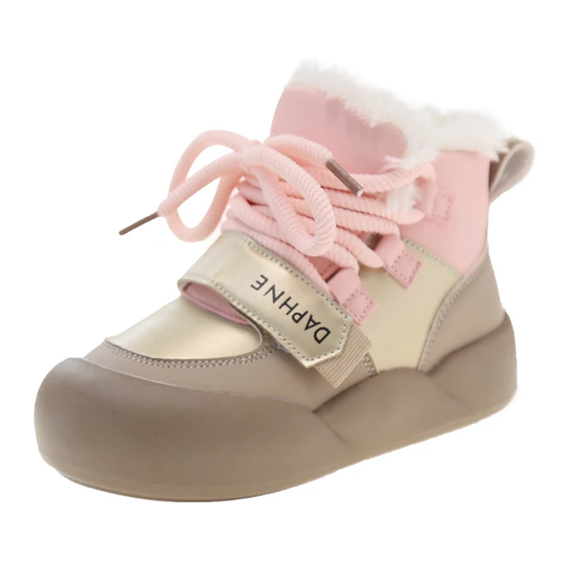 Winter Plush Boots For Children PU Leather Teenager Kid's Snow Boots Thick Warm Faux Fur Children's Cotton Shoes Boy's Girl's