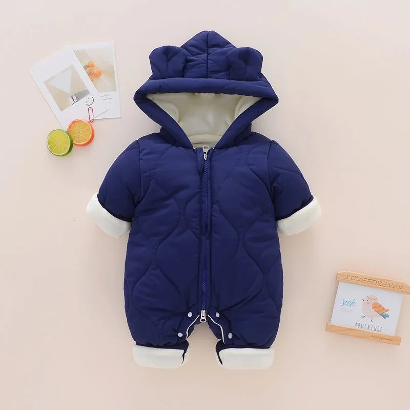 0-24M Baby Girls Boys Romper Warm Autumn Long Sleeve Thick Lining Jumpsuits Winter Clothing Outfits
