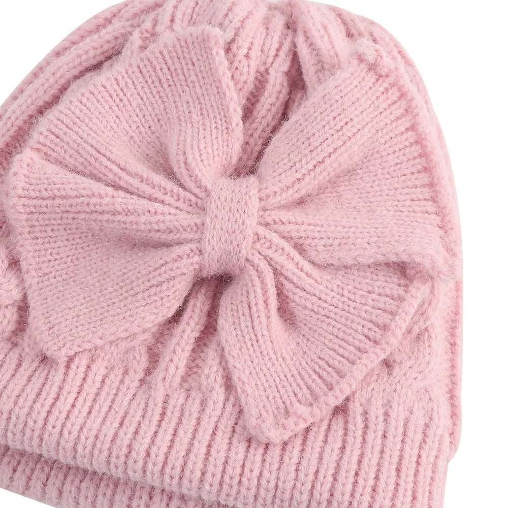 0-2Y Baby Knit Hat with Large Bow Soft Stretchy Winter Hat for Girls & Boys Lightweight Warm Beanie for Christmas, Thanksgiving