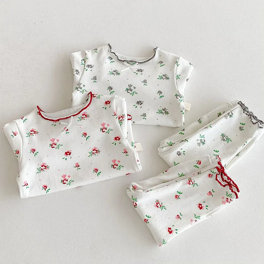 Autumn Baby Pajama Set 3M-3T Cute Flower Infant Girls Household Clothes Toddler Thin Loungewear 2PCS