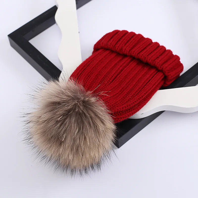 Head Cap Hugger Toque Stocking Watch Autumn Winter Hat Baby Children Thickened Warm Knitted pom-pom parent-child 8M120