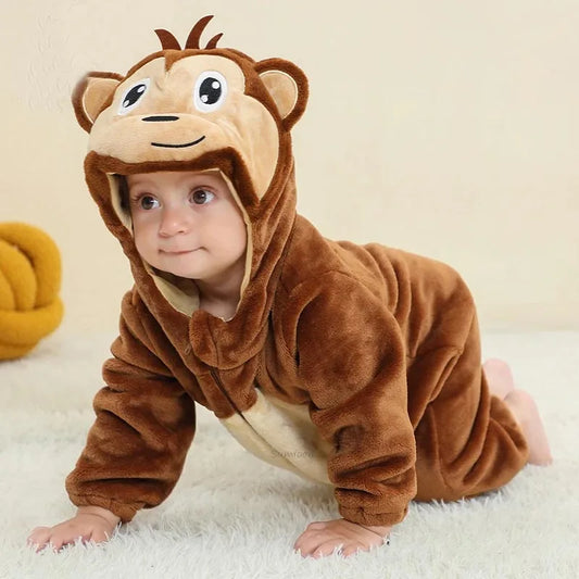 Newborn Kids Monkey Kigurumi Pajamas Winter Thick Baby Blanket Slppers Toddler Infant Clothes Hooded Animal Pyjamas Sleepwear