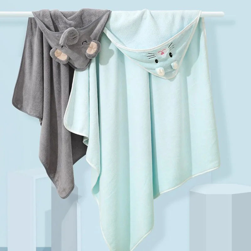 Toddler Bathrobe with Hood Boy Girl Infant Bath Towel Blankets Swaddle Cartoon Coral Fleece Towel Blanket Newborn Kids Bedding