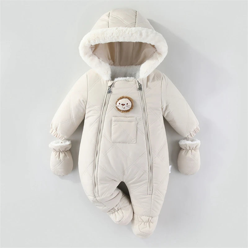 Newborn Baby Girl Jumpsuit Autumn and Winter Baby Romper With Gloves Warm Infant Snowsuit Thicken Cartoon Baby Ski Suit Coat