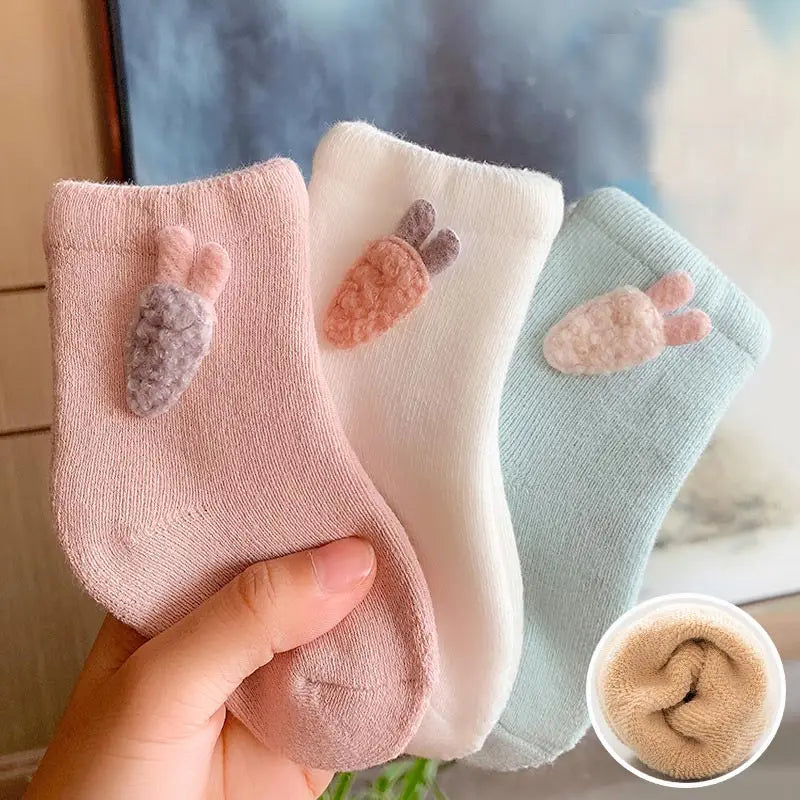 3Pairs/Lot Warm Winter Baby Socks Cute Soft Newborn Baby Girl Boy Thicken Terry Socks Cartoon Rabbit Bear Floor Sock
