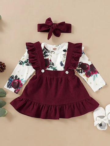 Floral Romper & Ruffle Dress Set