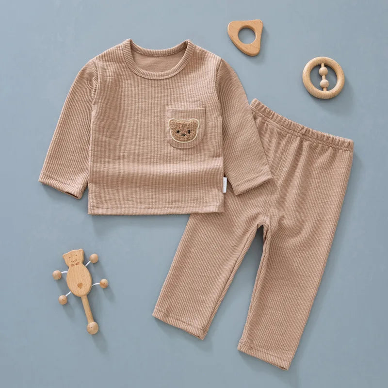 0-3Y Baby Pajamas Suit Cartoon Bear Sleepwear Underwear Set Girls Solid color Infant Home Clothes Toddler Boys outfit