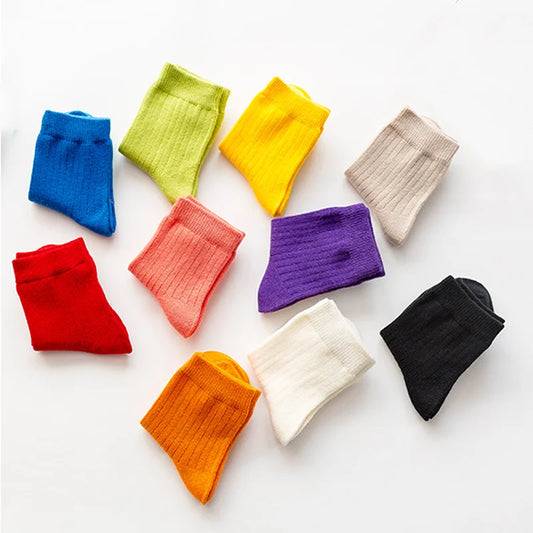 5Pair/lot New Children's Socks Solid Color Boys Girls Casual Socks