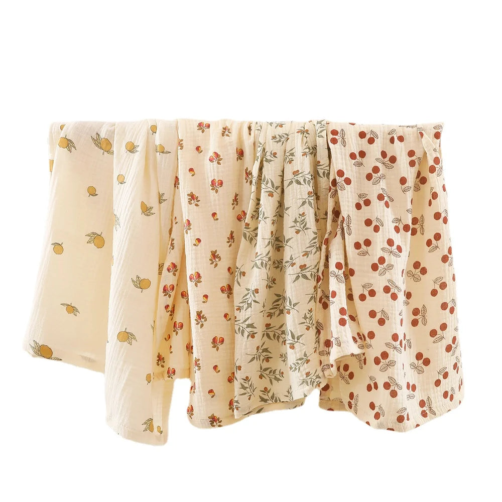 Cotton Swaddle Blanket Baby Blanket Floral Print Muslin Diaper Swaddle New Born Crinkle Fabric Baby Born Stroller Cover