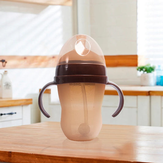1Pc Silicone Baby Bottle 150ml/240ml Soft Durable against drops Big Mouth Pacifier Head Silicone with Handle and Gravity Ball