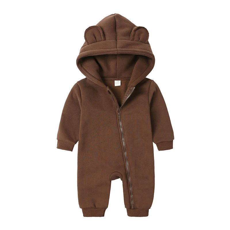 2025 Infant Baby Boys Girls Print Romper Newborn Cotton Fleece Hooded Jumpsuit Toddler Warm Cute Bodysuit Costume For 0-24M