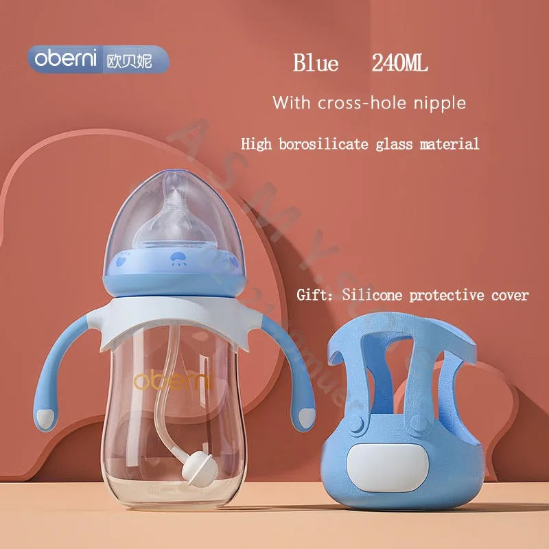 240ML Wide-mouth Glass Bottle/Newborn Baby Glass Bottle/High Borosilicate Glass bottle/BPA Free/Baby over 6 months old