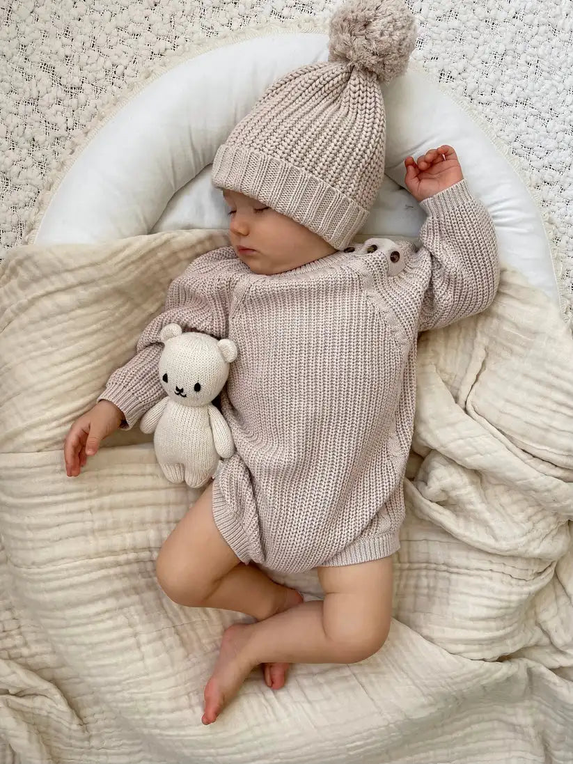 Neutral Baby Knit Romper Side Button Onesie Jumper Cable Knitting Infants Winter Clothes