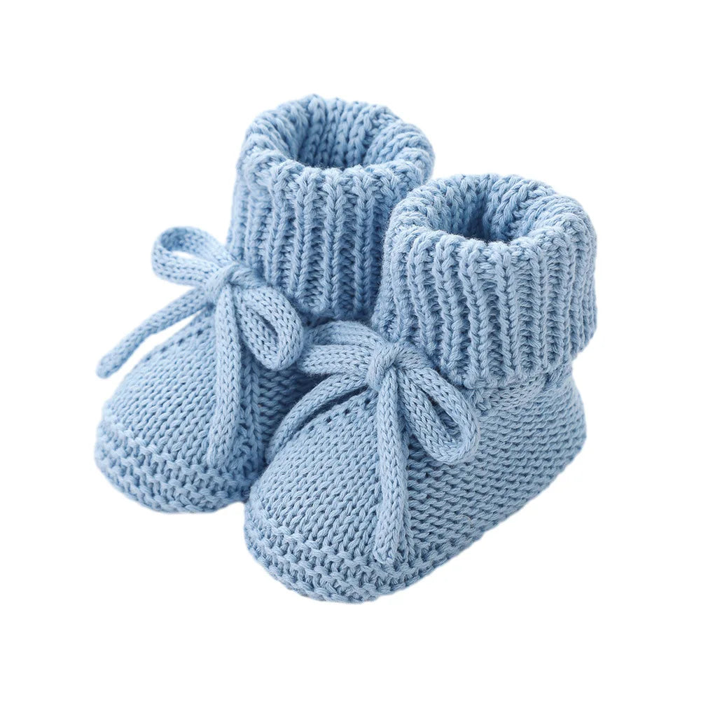 Newborn Baby Cute Bow Tie Knitted Walking Shoes Autumn Winter New Baby Soft Knitted Woolen Floor Crawling Socks for 0-12Months