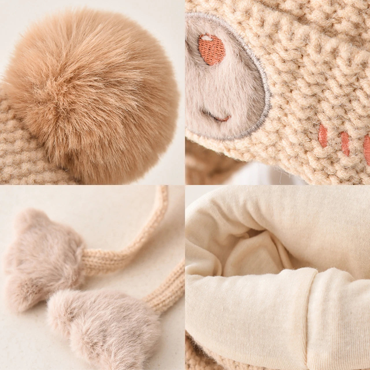 Winter Baby Earflap Hat Warm Thick Knitted Ear Protection Cap for Kids Boy Girl Cute Pompom Cotton Lining Beanie Caps