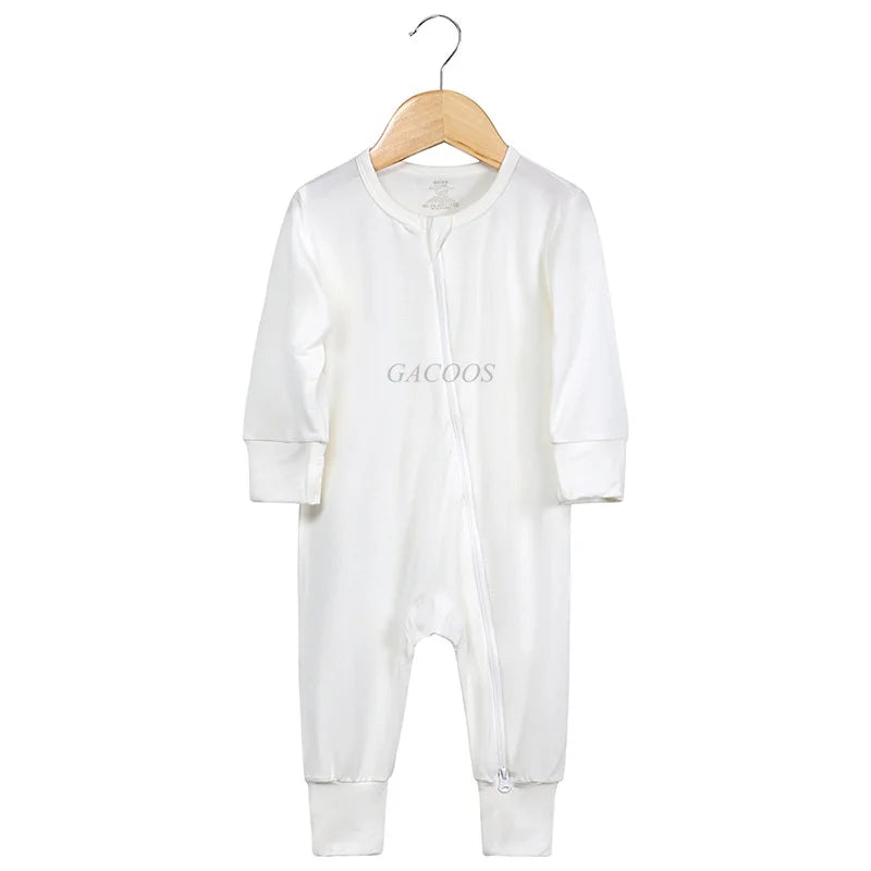 Bamboo Fiber Baby Zipper Foot Romper Baby Boy Girl Clothes Newborn Onesie Baby Jumpsuit Solid Long-Sleeve Baby Pajamas 0-24Month