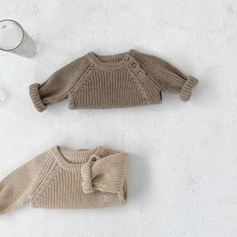 Neutral Baby Knit Romper Side Button Onesie Jumper Cable Knitting Infants Winter Clothes