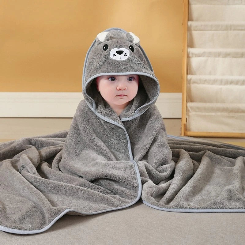 Toddler Bathrobe with Hood Boy Girl Infant Bath Towel Blankets Swaddle Cartoon Coral Fleece Towel Blanket Newborn Kids Bedding