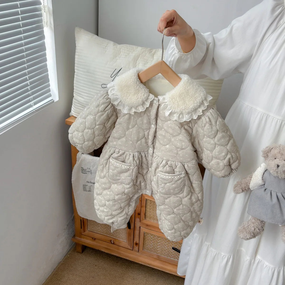 Quilted Velvet Bodysuit with Peter Pan Collar