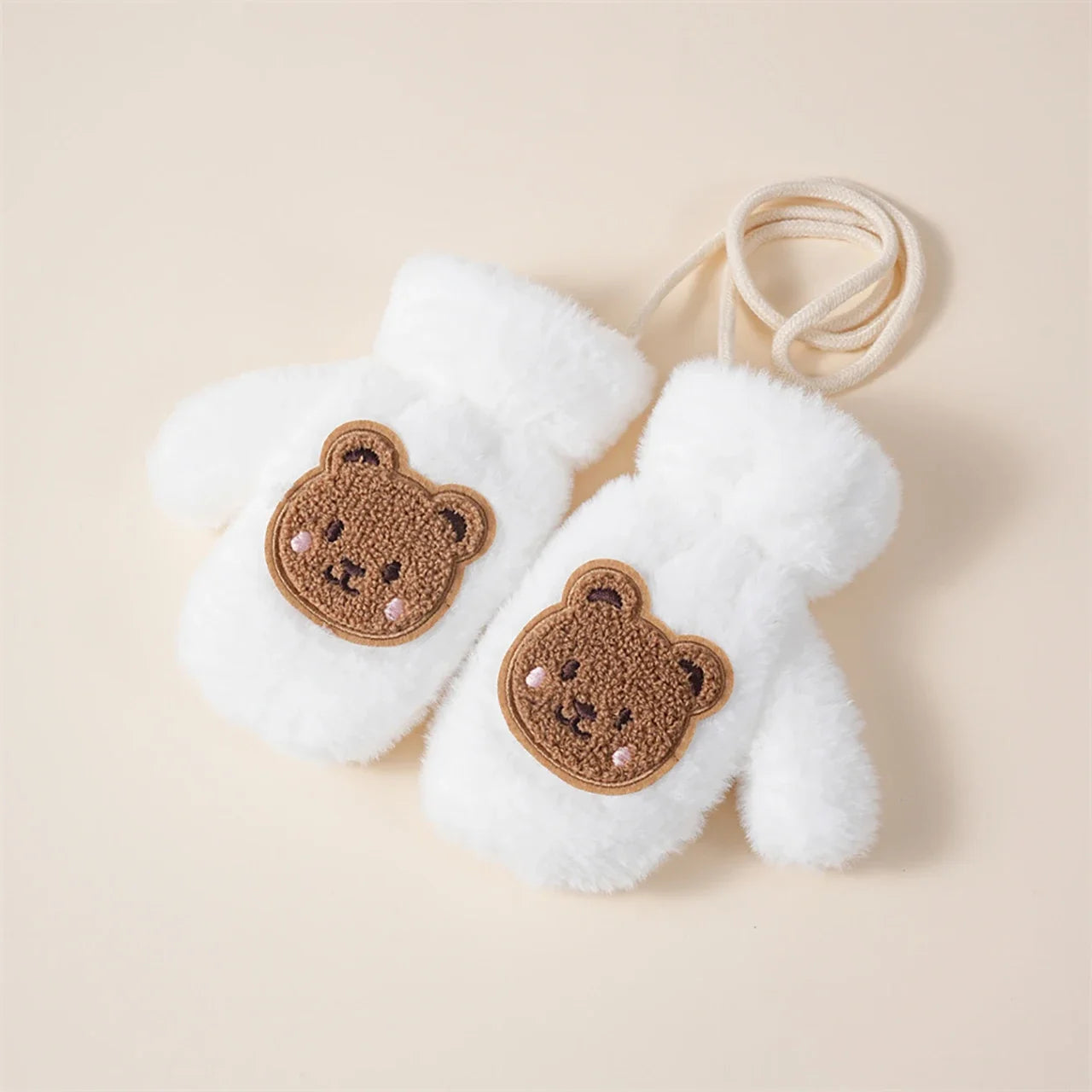 Winter Thicken Warm Baby Gloves Cute Cartoon Bear Baby Boys Girls Mittens Faux Fur Toddler Kids Fingerless Gloves