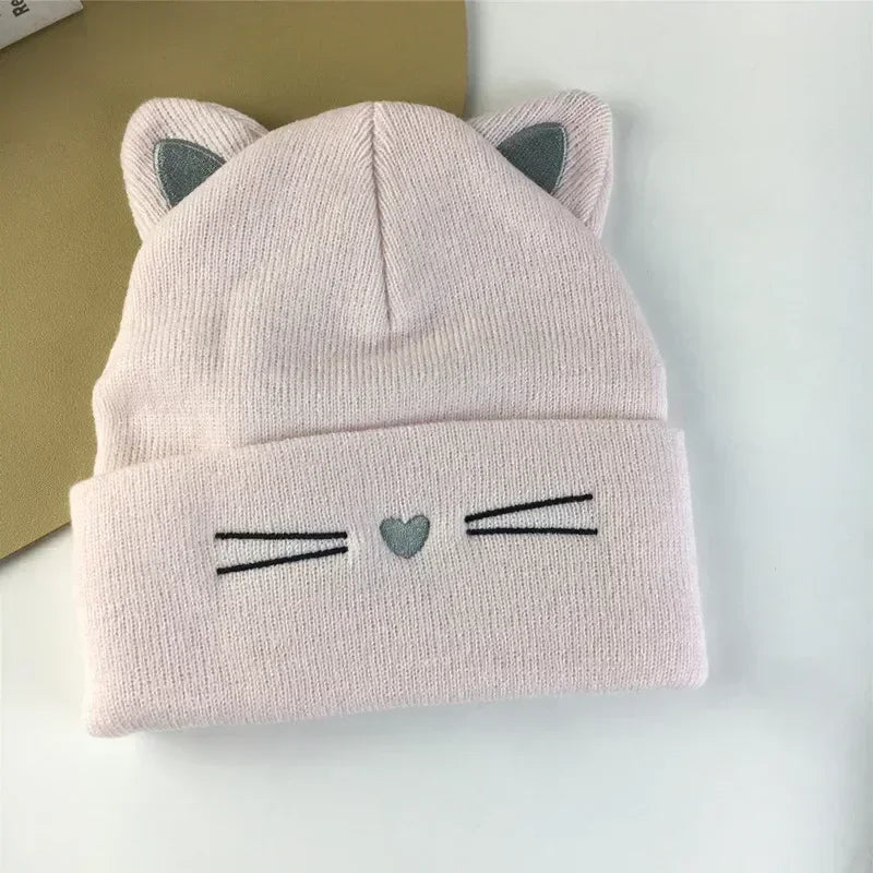 Korean Autumn Winter Hat for Toddler Lovely Animal Cat Beanie for Toddler Boy Girl Warm Elastic Baby Hat for 1-5Y