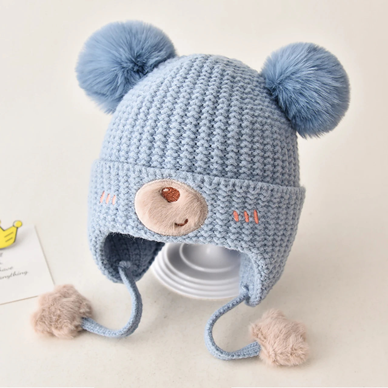 Winter Baby Earflap Hat Warm Thick Knitted Ear Protection Cap for Kids Boy Girl Cute Pompom Cotton Lining Beanie Caps