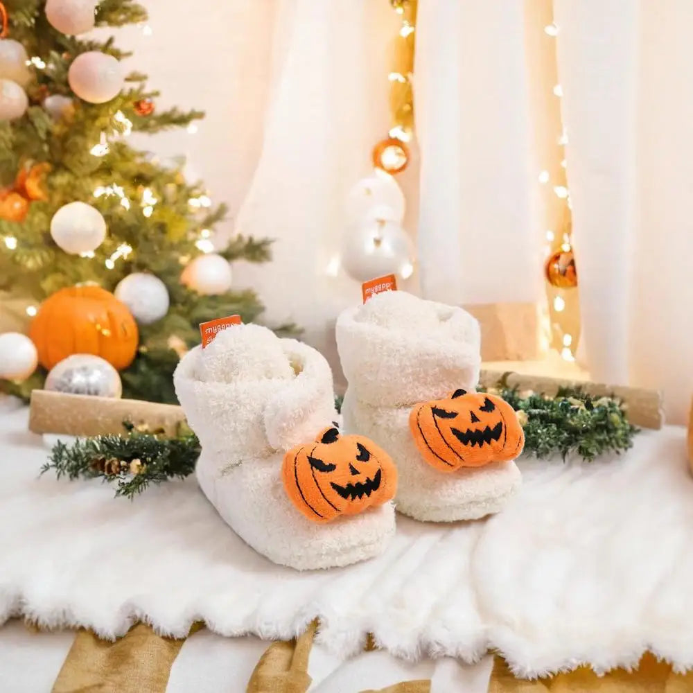 Halloween Pumpkin Baby Booties Slippers Infant Boys Girls Dress Shoes Newborn Crib Shoes Winter Footwear First Walkers Prewalker